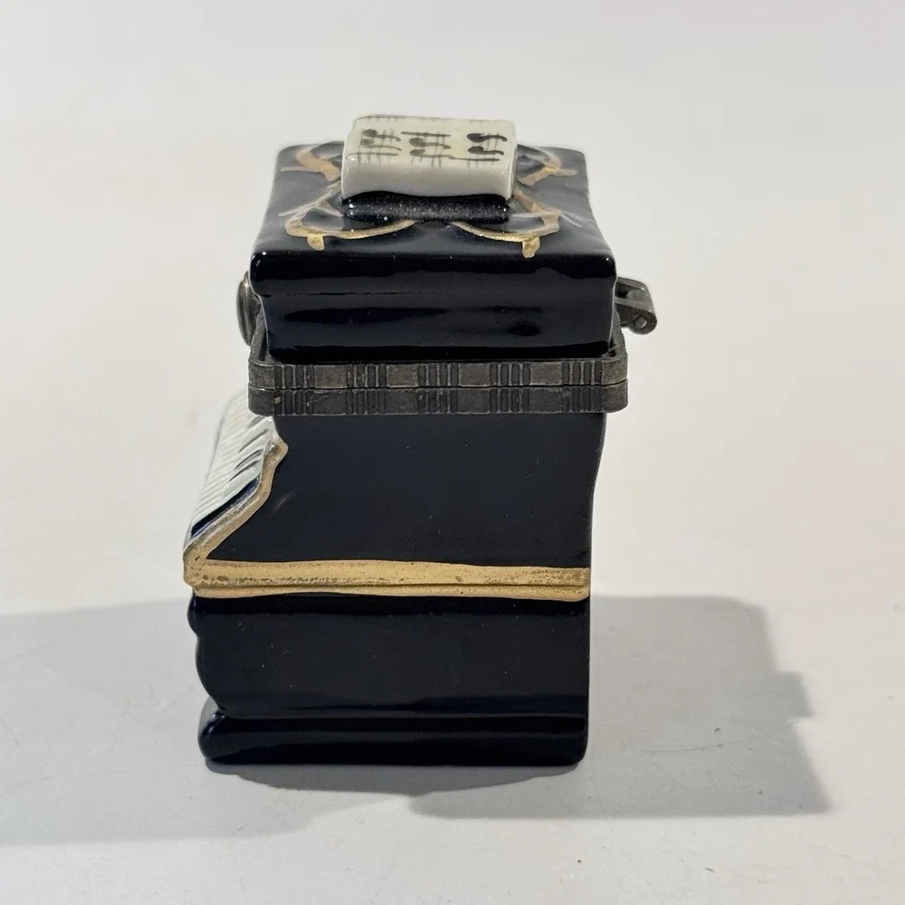 Vintage Miniature Black‎ Piano Ceramic Hinged Lid Trinket Jewelry Keepsake Box